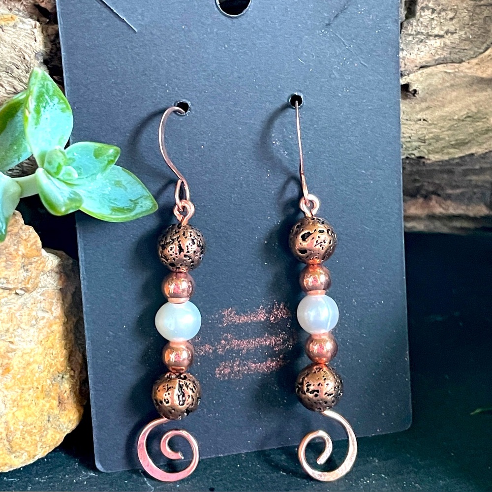 Artisan Wire Wrapped Copper Earrings Handmade - Picture 9 of 15